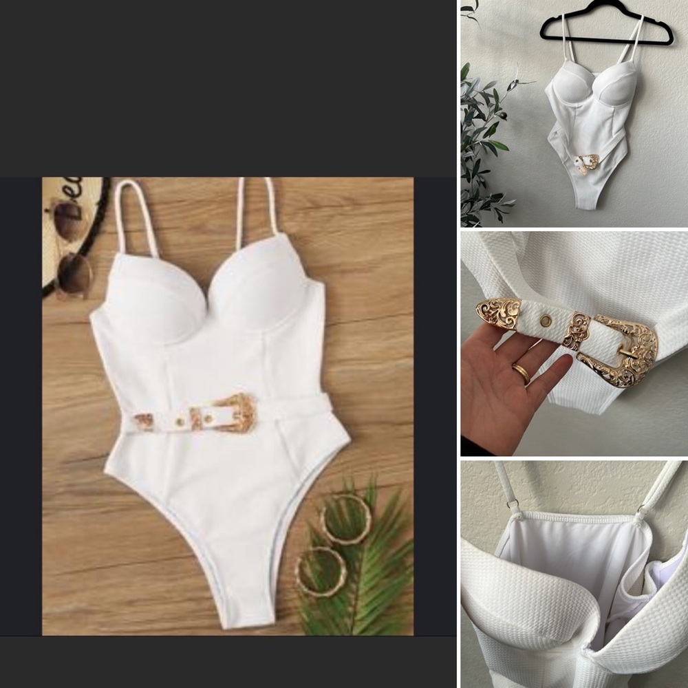One Piece Swimsuit with Gold Belt Details